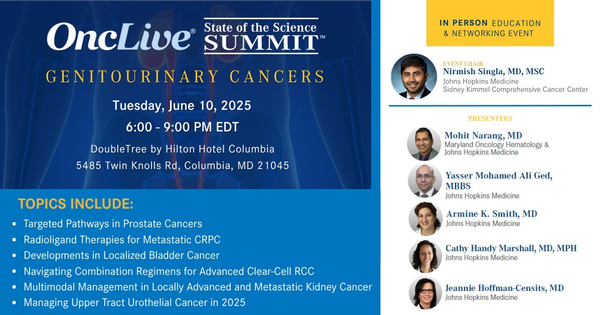 OncLive.com (@onclive) on Twitter photo The future of GU oncology starts with insights from <a href="/nirmishsingla/">nirm</a>, <a href="/CathyHandy/">Cathy Handy Marshall, MD MPH</a>, <a href="/JCensits/">Jean Hoffman-Censits</a>, Mohit Narang, MD, & Yasser Mohamed Ali Ged, MBBS at the Genitourinary Cancers #OncLiveSOSS on June 10th!
Don't miss out! Register Now: hubs.li/Q03pLwPv0 <a href="/hopkinskimmel/">Johns Hopkins Kimmel Cancer Center</a> The future of GU oncology starts with insights from <a href="/nirmishsingla/">nirm</a>, <a href="/CathyHandy/">Cathy Handy Marshall, MD MPH</a>, <a href="/JCensits/">Jean Hoffman-Censits</a>, Mohit Narang, MD, & Yasser Mohamed Ali Ged, MBBS at the Genitourinary Cancers #OncLiveSOSS on June 10th!
Don't miss out! Register Now: hubs.li/Q03pLwPv0 <a href="/hopkinskimmel/">Johns Hopkins Kimmel Cancer Center</a>