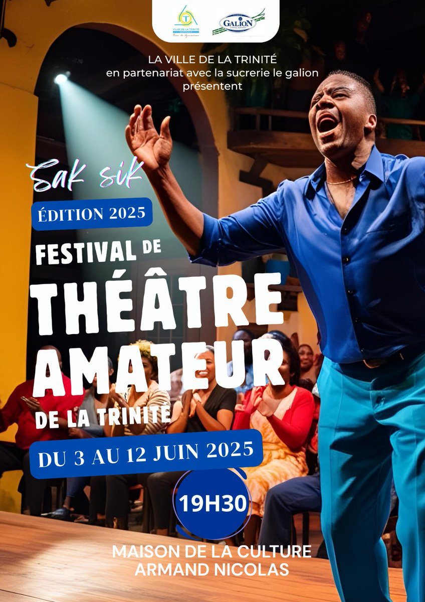ville_trinite's tweet photo. #theatre | Le festival de théâtre amateur revient à la Trinité du 3 au 12 juin avec des troupes talentueuses tous les soirs à 19h30 🏴Maison de la Culture Armand NICOLAS #culture https://t.co/uVGvi5ItES