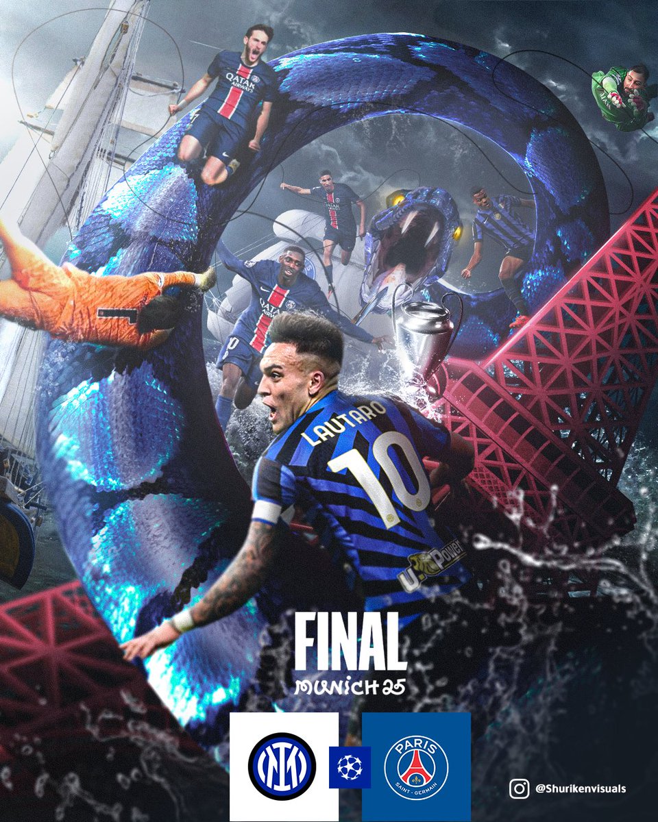 Storm the field🌊
Who will end the #UCL drought?
<a href="/Inter/">Inter ⭐⭐</a> or <a href="/PSG_inside/">Paris Saint-Germain</a> 🔵🔴

#UCLfinal #PsgInter #Inter #PSG #ParisSaintGermain #milan