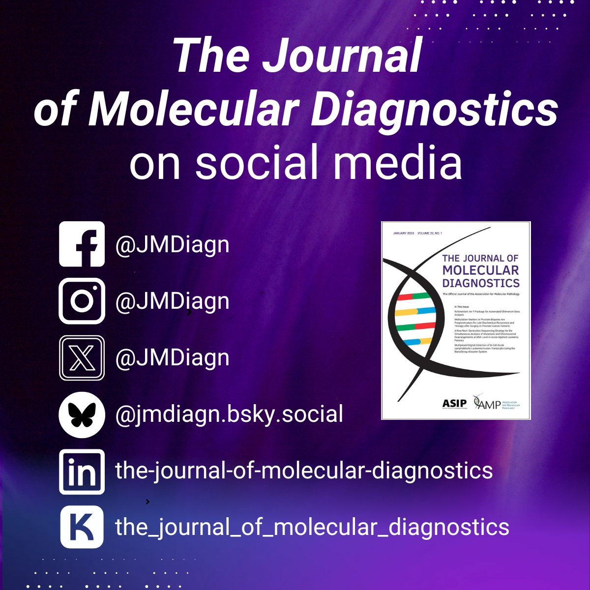 Be sure to follow <a href="/JMDiagn/">The Journal of Molecular Diagnostics</a> on all of your social platforms!