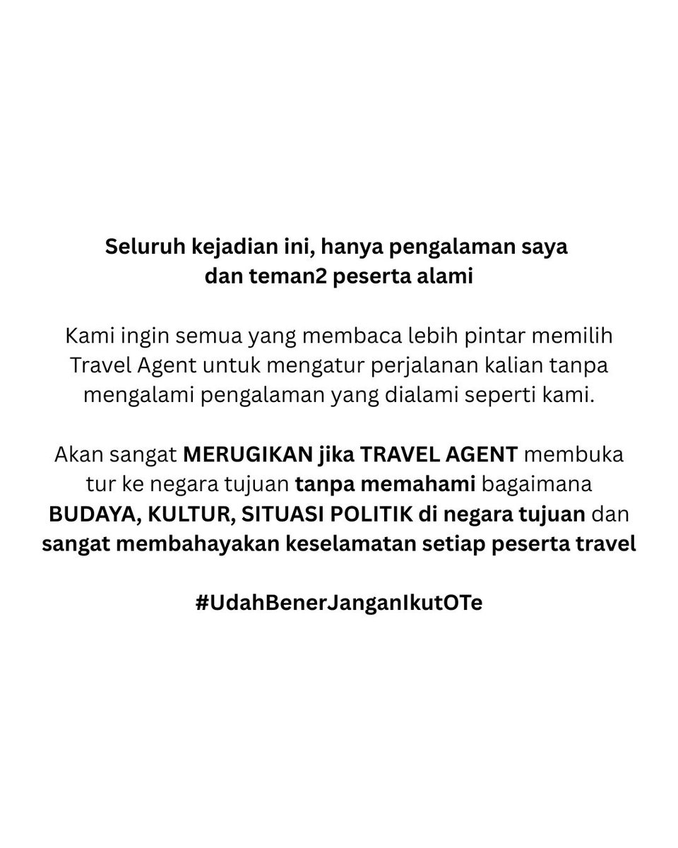 NickyClara's tweet photo. dari pihak Travel Agent, seolah-olah hal ini dianggap sepele.

Terima kasih atas perhatian teman-teman semua.
Mari kita budayakan keberpihakan terhadap POV konsumen yang dirugikan. Karena suara konsumen bukan hanya keluhan tetapi peringatan dan pembelajaran bagi semua pihak. https://t.co/pW2j02fG3j
