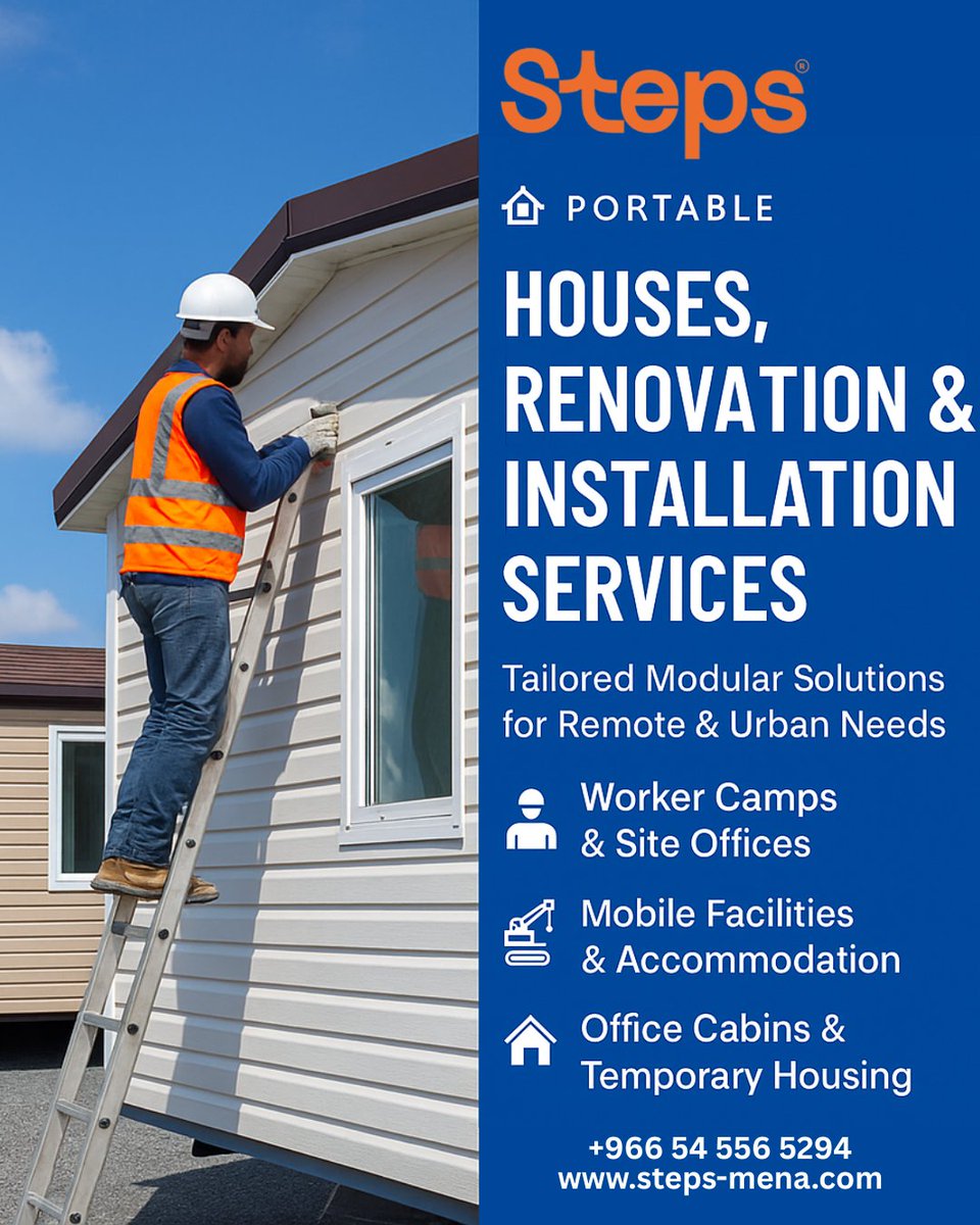 Steps_Mena's tweet photo. 🏠 Portable Housing:

Smart prefab housing &amp; site units ready for deployment.
Custom worker camps, mobile facilities &amp; fast installs!
📞 +966 54 556 5294
🌐 https://t.co/Brp2H81DNc
#PrefabHousing #PortableCabin #SaudiProjects #ModularLiving #ConstructionKSA https://t.co/NQEaAlVZT0