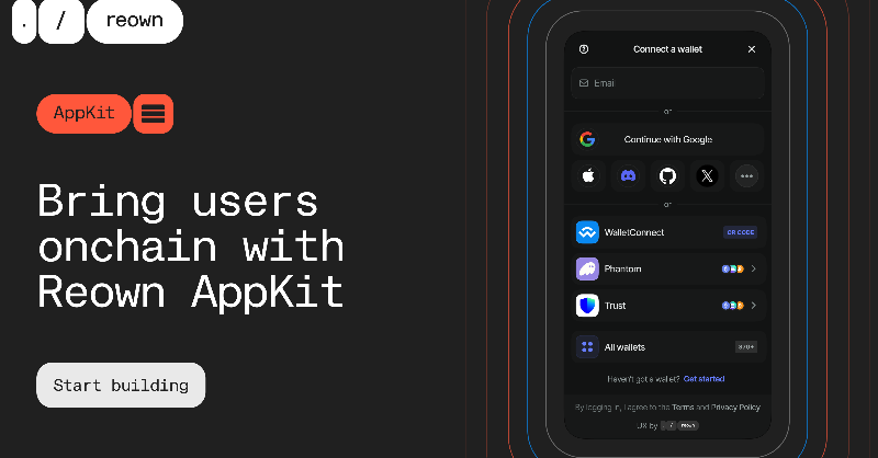 reown_'s tweet photo. Build better onchain UX, fast.

Reown’s AppKit SDK gives you:

✅ Social, email, and wallet login
✅ Embedded wallets
✅ Onramps and swaps

Works across Solana, Bitcoin, and all EVM chains.

Live in minutes with 20 lines of code.