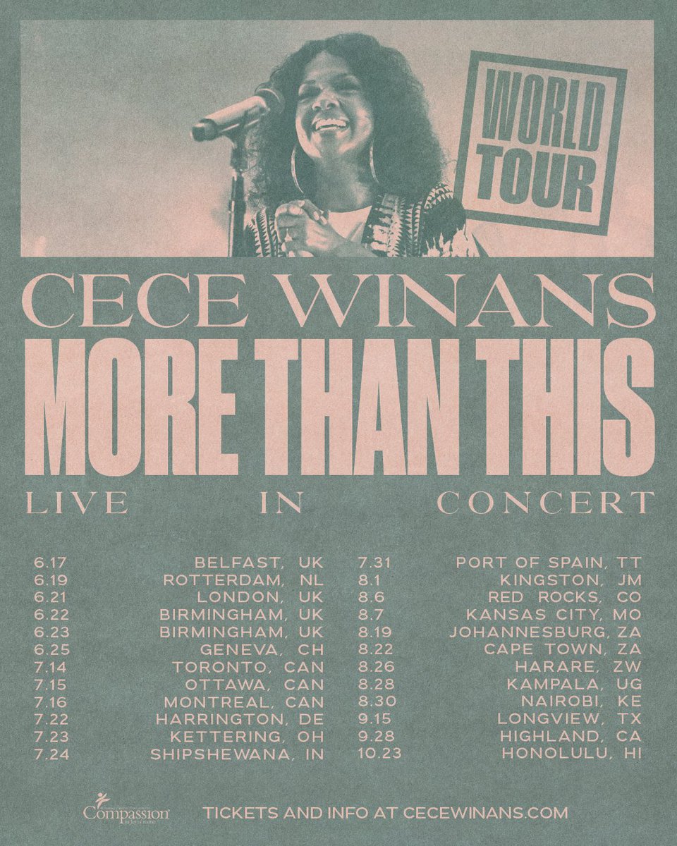 CeCe Winans (@cecewinans) on Twitter photo The MORE THAN THIS Tour is going worldwide!  Come worship with me - God has been moving powerfully and I can’t wait to see what He’ll do next. Don’t wait, tickets are going fast, so grab yours now before they’re  gone at cecewinans.com! 🤍 #MoreThanThis #WorldTour The MORE THAN THIS Tour is going worldwide!  Come worship with me - God has been moving powerfully and I can’t wait to see what He’ll do next. Don’t wait, tickets are going fast, so grab yours now before they’re  gone at cecewinans.com! 🤍 #MoreThanThis #WorldTour