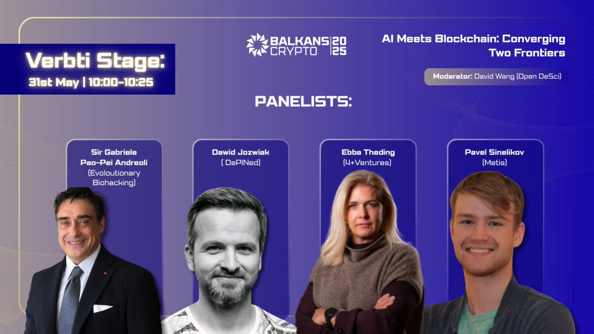 Balkans Crypto (@balkanscryptox) on Twitter photo Join us on the Verbti stage for the AI Meets Blockchain Panel
<a href="/pavel_sinel/">Pavel Sinelnikov</a> <a href="/davidxwang/">David Wang</a> <a href="/ThedingEbba/">Ebba</a> @dawidjozwiak
#balkanscrypto Join us on the Verbti stage for the AI Meets Blockchain Panel
<a href="/pavel_sinel/">Pavel Sinelnikov</a> <a href="/davidxwang/">David Wang</a> <a href="/ThedingEbba/">Ebba</a> @dawidjozwiak
#balkanscrypto
