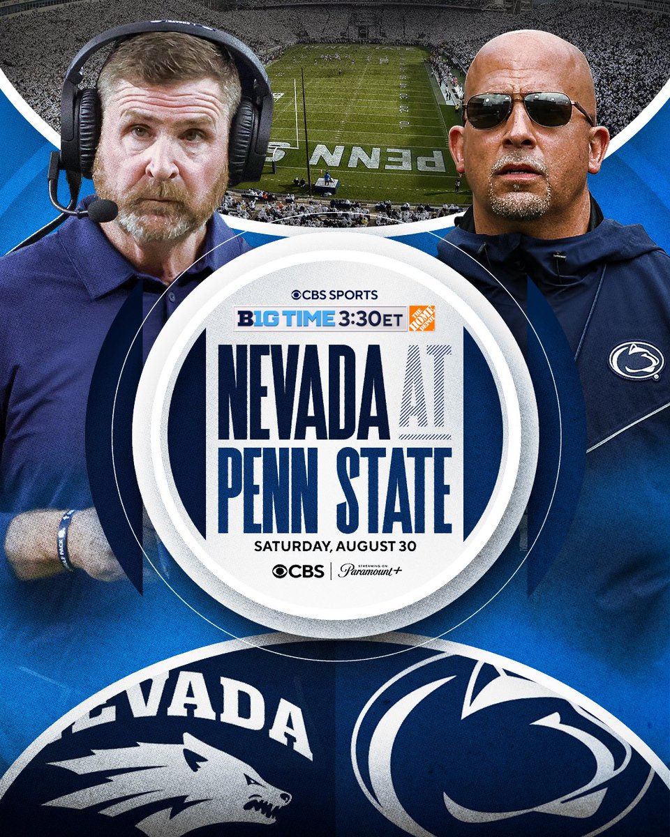 CBS Sports College Football 🏈 (@cbssportscfb) on Twitter photo .<a href="/PennStateFball/">Penn State Football</a> opens up its season with huge expectations as it looks to get back to the Big Ten Championship Game.
The Nittany Lions face off against <a href="/NevadaFootball/">Nevada Football</a> on Aug. 30 at 3:30PM ET on <a href="/CBS/">CBS</a> and @ParamountPlus .<a href="/PennStateFball/">Penn State Football</a> opens up its season with huge expectations as it looks to get back to the Big Ten Championship Game.
The Nittany Lions face off against <a href="/NevadaFootball/">Nevada Football</a> on Aug. 30 at 3:30PM ET on <a href="/CBS/">CBS</a> and @ParamountPlus