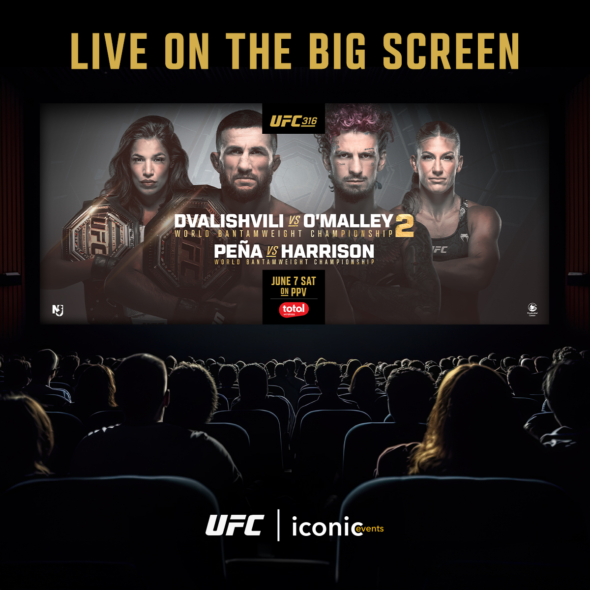 In one week, two titles are on the line at UFC 316: Dvalishvili vs O'Malley 2! Don't miss an epic night featuring both the men's and women's Bantamweight Championship bouts - broadcast LIVE from Newark, New Jersey to theaters near you!

Get your tix now: bit.ly/UFC316-Theaters