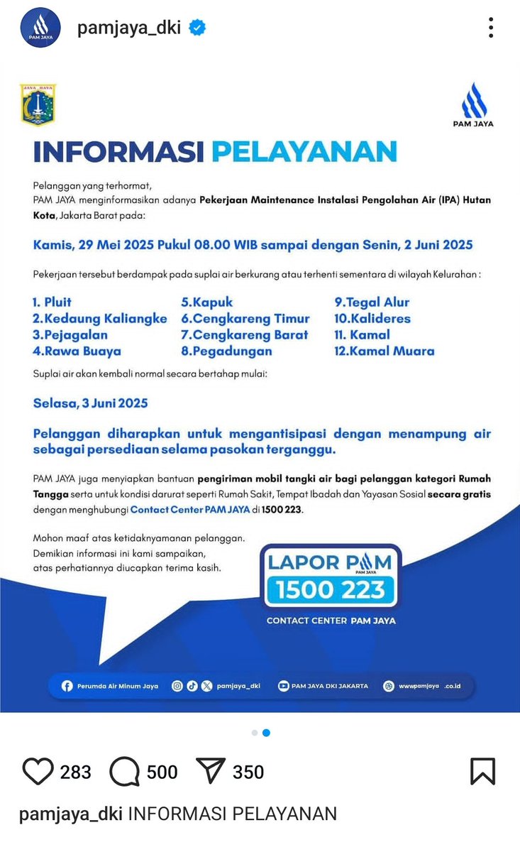 Alstr00's tweet photo. suply air terhenti selama 5 hari itu masalah serius lho. minimal kalau sedang ada perbaikan, ada bentuk tanggung jawab berupa solusi. ini saya hubungi di whatsapp untuk minta suply air "Layanan satu jam" seperti yang @pamjaya_dki janjikan, respon hanya berupa jawaban template. https://t.co/V70FrpPQCi