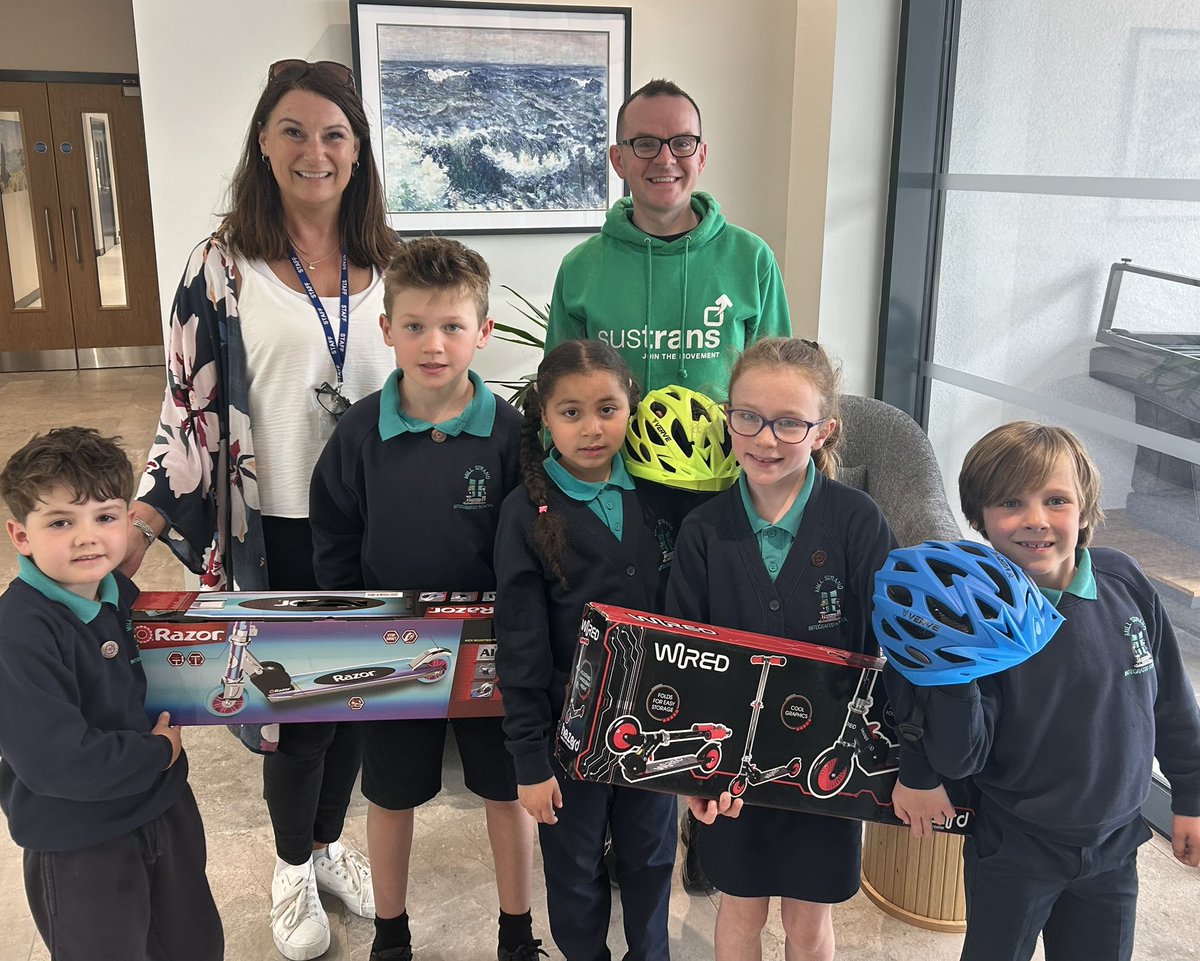 Winner winner! 2 scooters and 2 helmets from <a href="/SustransNI/">SustransNI</a> <a href="/JohnnyMcCrystal/">Johnny McCrystal</a> as spot prizes in the #bigwalkandwheel event🚴🚲🚶🚶🏼‍♀️🚶🏻‍♂️<a href="/Eco_SchoolsNI/">Eco-Schools</a>