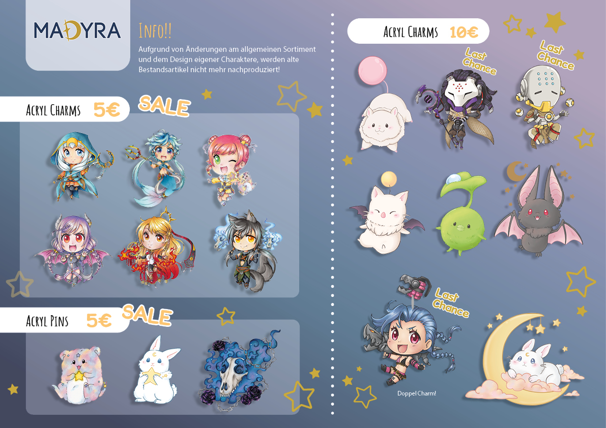 MadyraArts's tweet image. Finally I updated my merch catalog 🙌This weekend you will find me at Yumekai (Memmingen) and and after that I will be at @NiSaCon ✨
Ich konnte endlich meinen Katalog updaten 🙌Dieses Wochenende könnt ihr mich auf der Yumekai finden & in zwei Wochen auf der NiSaCon ✨