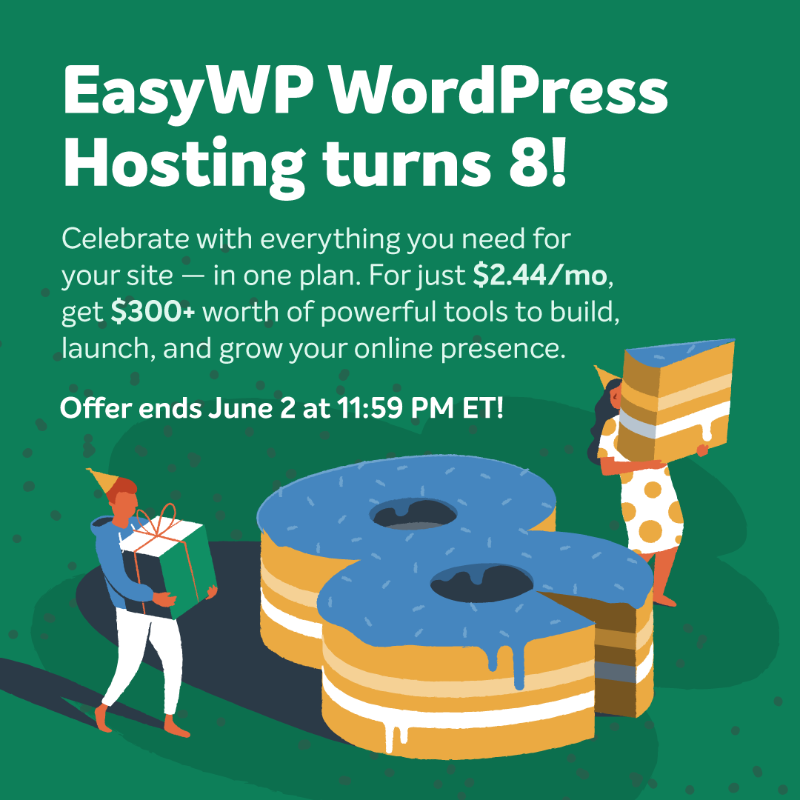 Namecheap's tweet photo. Everything you need to build and grow your WordPress site — free with EasyWP! Domain, email, site builder, SEO, and security tools. Just $2.44/mo. Offer ends June 2. 

#WordPress #EasyWP #WebsiteBuilder #FreeTools #ManagedHosting #SEOTools #EasyWPBirthday #WPDeals
