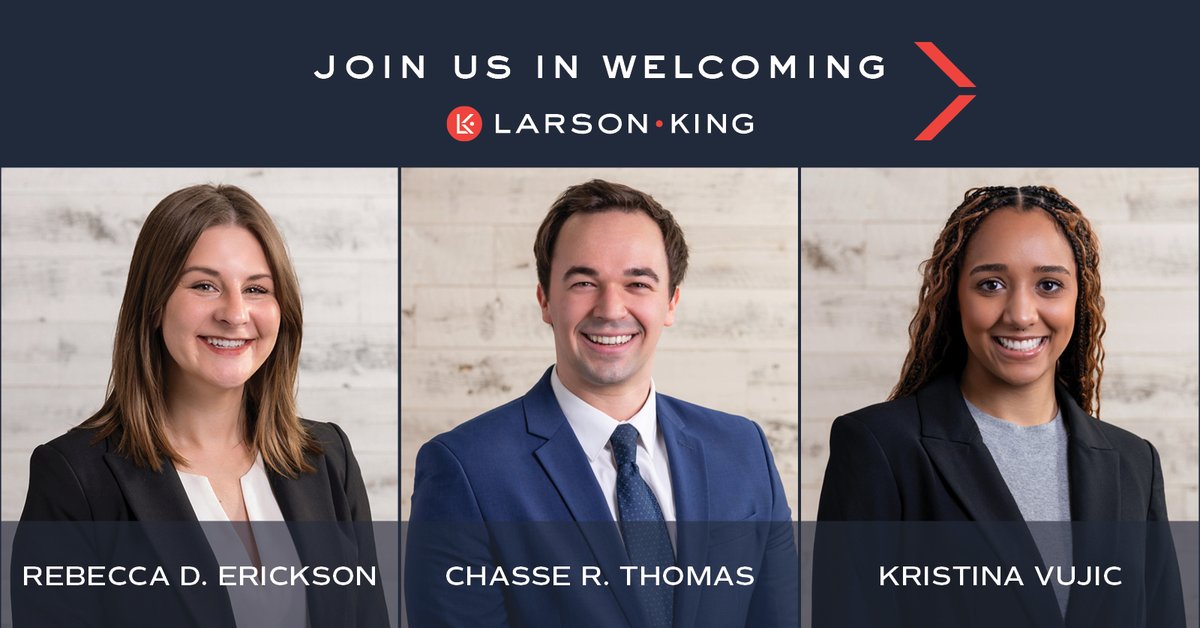 larsonking's tweet image. Welcome to our new attorneys, Rebecca Erickson and Chasse Thomas, and our Summer Associate Kristina Vujic! Learn more about Becky, Chasse, and Kristina &amp;gt; larsonking.com/welcome-rebecc…