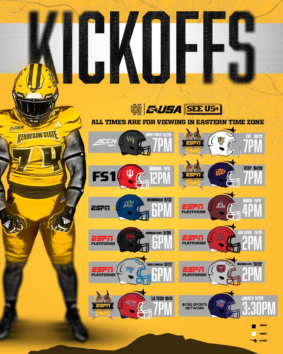 kennesawstfb's tweet image. We're so back.
Times and broadcast info for our 2025 slate are now set!
๐๏ธ tinyurl.com/ynn4rcep
๐ tinyurl.com/22zfpg6t
#SeeUs | #HootyHoo