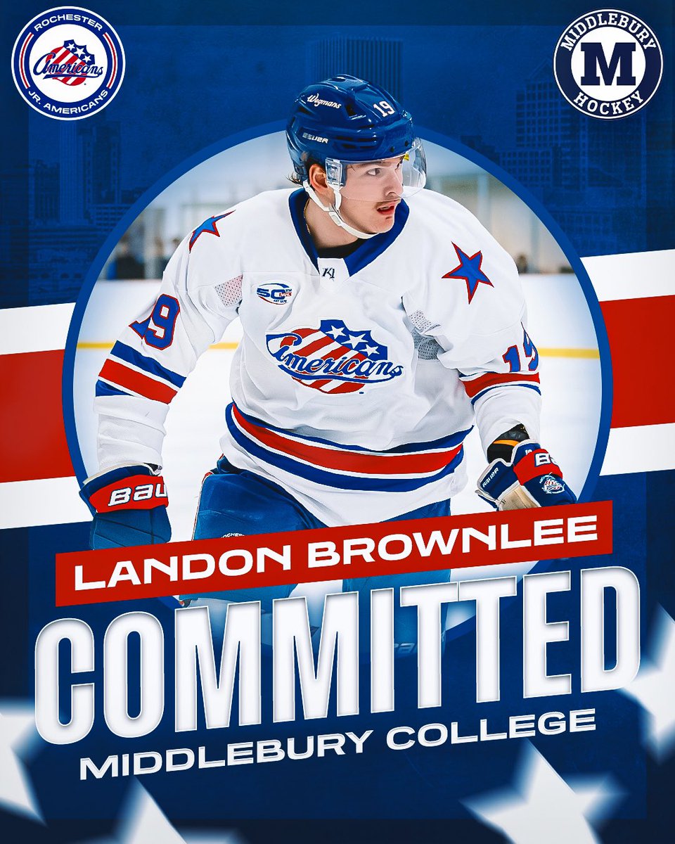 𝐋𝐀𝐍𝐃𝐎𝐍 𝐁𝐑𝐎𝐖𝐍𝐋𝐄𝐄 𝐈𝐒 𝐌𝐈𝐃𝐃𝐋𝐄𝐁𝐔𝐑𝐘 𝐁𝐎𝐔𝐍𝐃!

The Jr. Amerks congratulate him for his commitment in the NCAA with Middlebury College! 

Brownlee has left his mark in Rochester. His leadership and positive attitude are just a few special traits. Go crush it!