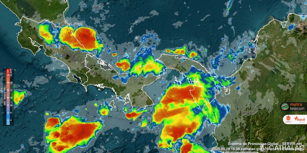 Imagen de satélite GOES infrarrojo para Panamá 🇵🇦 y Costa Rica 🇨🇷 - #CATHALAC #meteo #tiempo #clima - bit.ly/1jdfCr4
