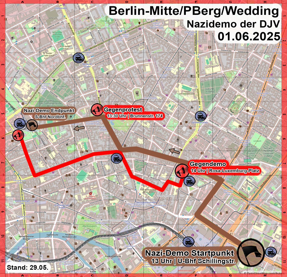 StadtrandMedia's tweet photo. 🔴Sonntag 01.06.🔴  Nazi-Demo der DJV durch Berlin  

Gewaltbereite DJV Nazis wollen durch unsere Kieze marschieren. Sie starten um 13 Uhr am U-Bhf Schillingstr. 
▶️Gegendemo: 14 Uhr | Rosa-Luxemburg-Pl.
Teilt es in euren Gruppen!
#b0106 https://t.co/nFQMbjoHz5