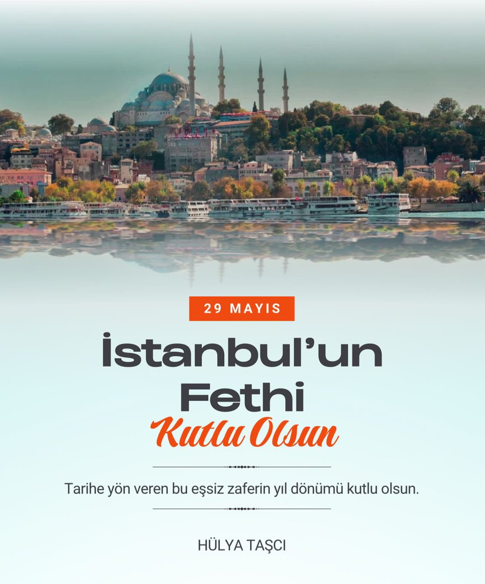İstanbul’un Fethi’nin 5️⃣7️⃣2️⃣’nci yılı kutlu olsun.🇹🇷

Bu şanlı zaferin kahramanı Fatih Sultan Mehmet Han’ı ve tüm ecdadımızı rahmet, minnet ve saygıyla yâd ediyorum. 

#29Mayıs1453