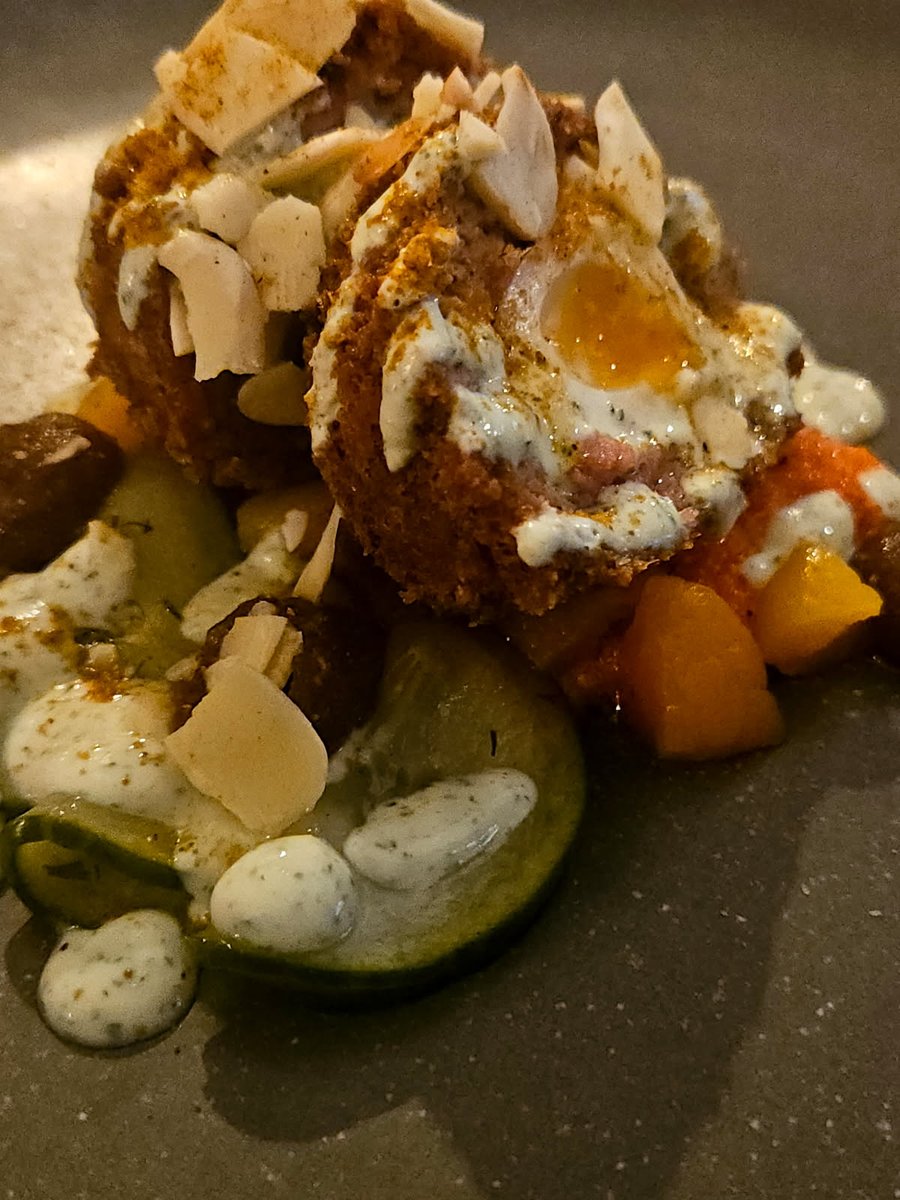 Another new starter, moroccan spiced lamb scotch egg !!! Book via our website thediningroom121.co.uk or give us a call on 01332 613991 #glutenfriendly #supportlocal #eating #glutenfree #foodanddrink #foodie #lovefood