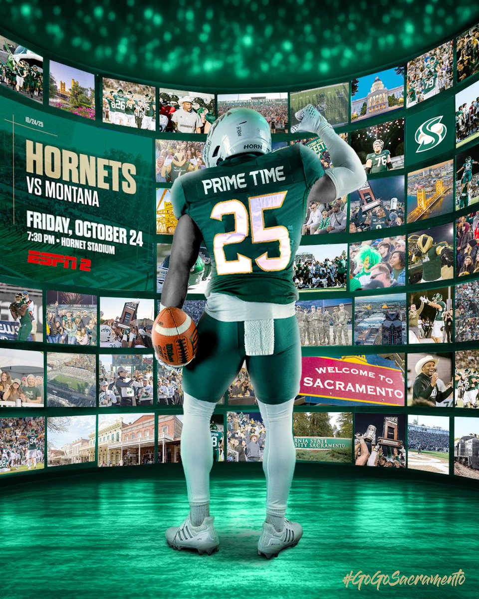 𝗔𝗟𝗟 𝗘𝗬𝗘𝗦 𝗢𝗡 𝗨𝗦
Sacramento State will host Montana on ESPN2 on Friday, Oct. 24, at 7:30 p.m. This year will be the fourth-consecutive season the Hornets will play a nationally-televised game. #StingersUp