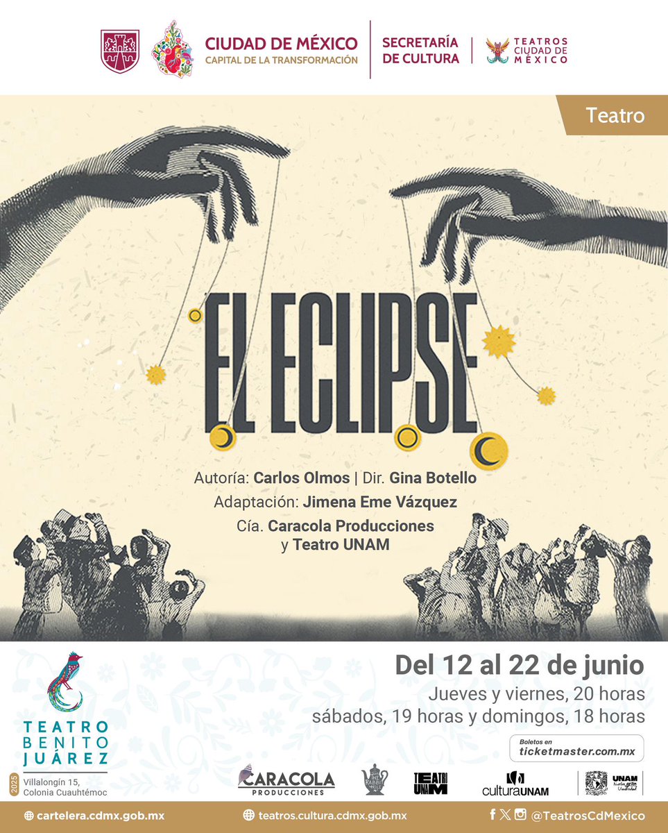 🌑✨ La sombra está por llegar... ✨🌑
El Eclipse, descubre este universo donde las luces y las sombras revelan los secretos más oscuros de una familia.
¡Hoy 2x1 en Ticketmaster! bit.ly/eleclipseteatro