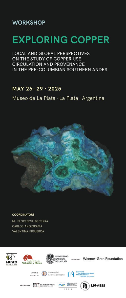 Workshop internacional en La Plata,Argentina sobre tecnologías e infraestructuras de la minería del cobre surandino organizado por el Museo de La Plata y la Universidad Nacional de la Plata, financiado por Wenner-Gren  Foundation,en colaboración con el IIAM y el Proyecto LiOness.