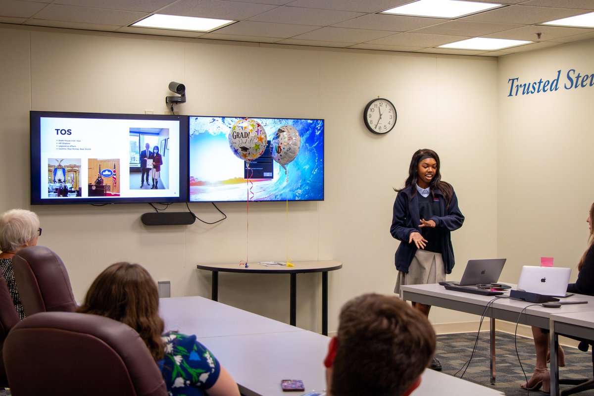 OhioTreasurer's tweet image. As the semester ends, we're saying goodbye to our Cristo Rey interns — their presence in the office will be missed!
Both interns prepared final presentations for staff, showcasing what they learned and experienced during their time here at the Ohio Treasurer’s Office.
