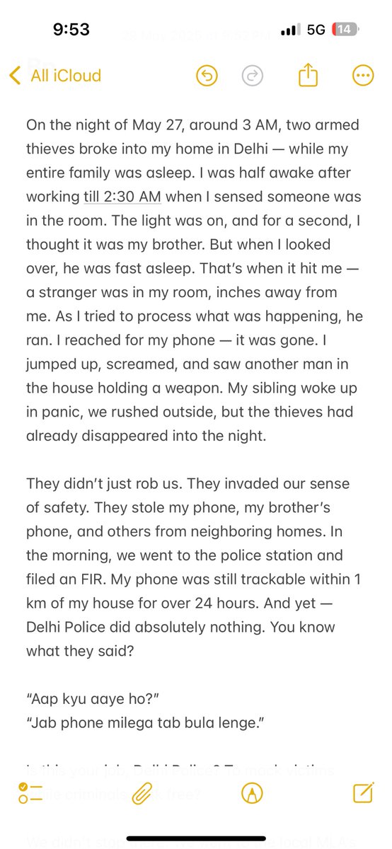 purplestone29's tweet photo. Last night at 3 AM, two armed thieves broke into my home in Delhi — while I was half asleep in my own room, with my family inside.

#DelhiPolice #SafetyFail #AccountabilityNow #BreakTheSilence 

@DelhiPolice @RekhaGuptaDelhi  
@BJP4India @KapilMishra_IND https://t.co/7HvZnsAyY8