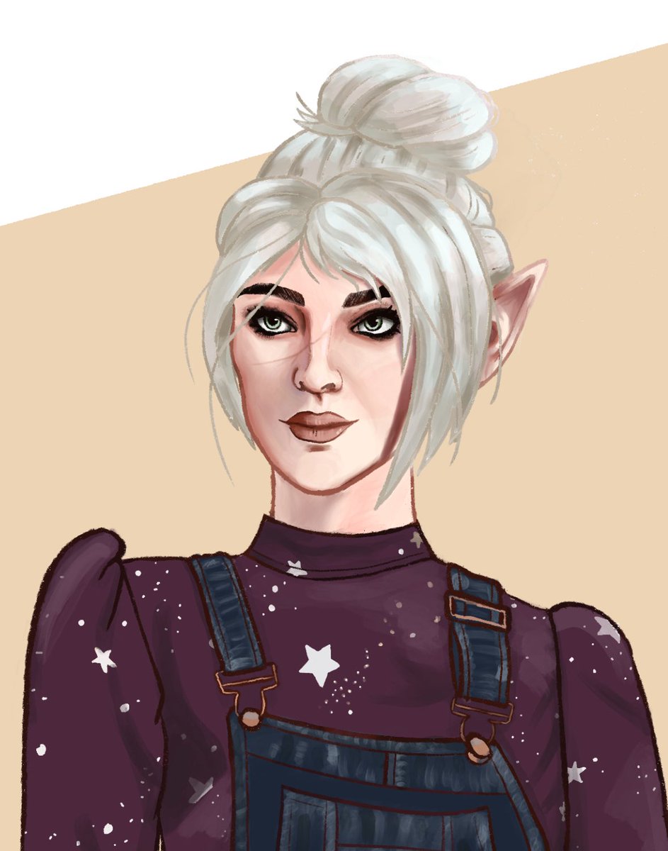 roach_unlimited's tweet photo. shadowheart in overalls bc i said so #bg3 #procreate https://t.co/ju2lgLgQqJ