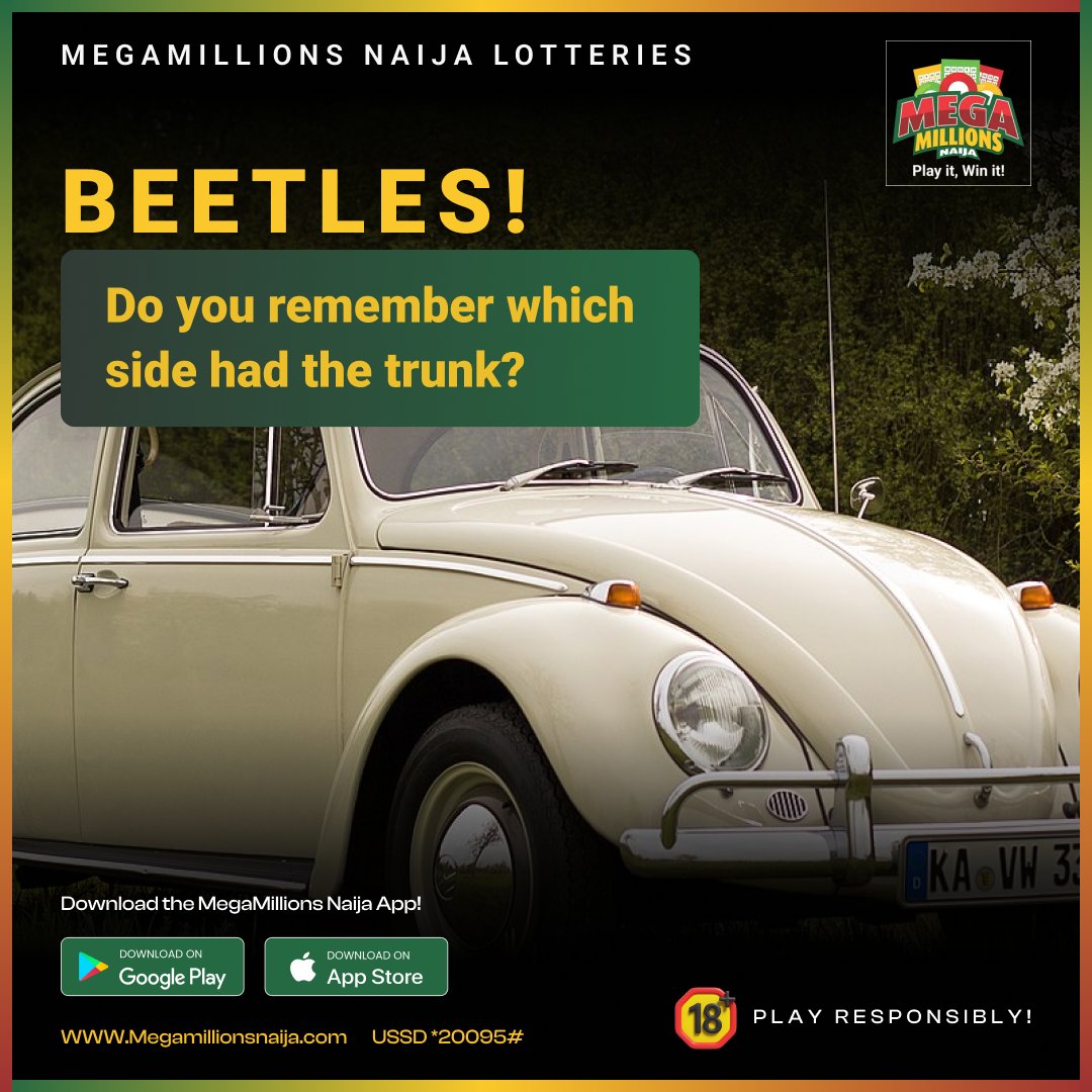 Throwback Thursday!

Do you remember where the trunk of the Beetles was located?
 
#megamillionsnaijalotteries
#megamillionsnaija
#playitwinit
#throwbackthursday