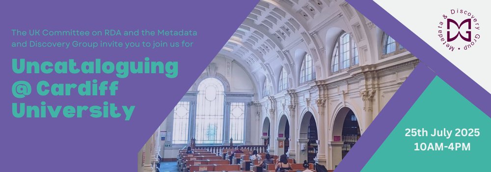 CILIP Metadata & Discovery Group (@cilipmdg) on Twitter photo #Metadata #Event Klaxon! 📢
The UK Committee on RDA & <a href="/CilipMDG/">CILIP Metadata & Discovery Group</a> in conjunction with <a href="/WHELFed/">WHELF (no longer active here)</a> invite you to join us for an #Uncataloguing Workshop in on 25th July 2025 in Cardiff <a href="/cardiffuni/">Cardiff University</a>
Full details & booking at: cilip.org.uk/events/EventDe… #Metadata #Event Klaxon! 📢
The UK Committee on RDA & <a href="/CilipMDG/">CILIP Metadata & Discovery Group</a> in conjunction with <a href="/WHELFed/">WHELF (no longer active here)</a> invite you to join us for an #Uncataloguing Workshop in on 25th July 2025 in Cardiff <a href="/cardiffuni/">Cardiff University</a>
Full details & booking at: cilip.org.uk/events/EventDe…