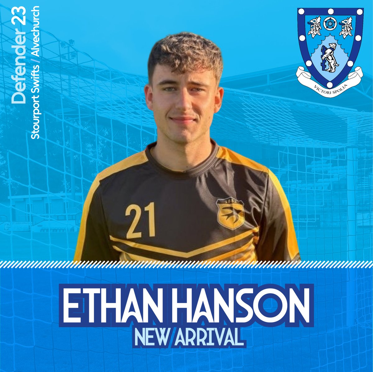 RugbyTown_FC's tweet photo. The next new signing is up-and-coming centre back Ethan Hanson who has agreed to join from @StourportSwifts.

The 23-year-old who scooped the Player of the Season award with Swifts last season has also had a brief spell with @Alvechurch1st.

Welcome @ethanhanson03.

#utv https://t.co/TS3GeujhU0