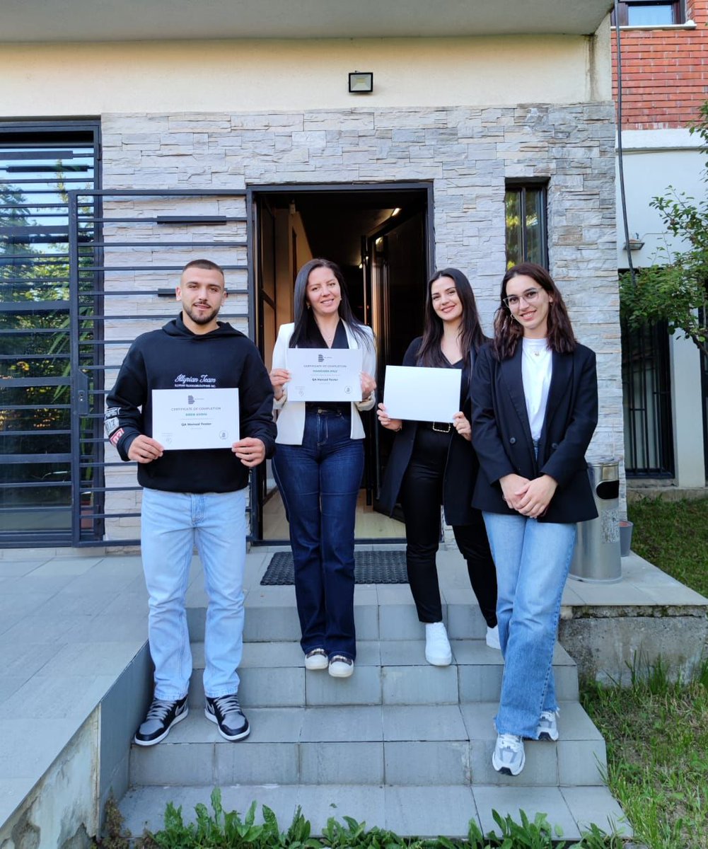 bitacademypage's tweet image. Grupi i radhës në QA Manual Tester me ligjëruesen Njomza Ibrahimin sapo ka përfunduar me sukses!
Shumë suksese të gjithë pjesëmarrësve të certifikuar.
Na kontakto për regjistrim:
☎️ 049 785 190
📩 info@bit-academy.com
#bitacademy #QAManualTester #QA #certifikim