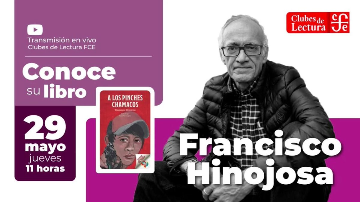 libreriaseducal (@libreriaseducal) on Twitter photo #ClubesDeLecturaFCE
¡No te pierdas la charla virtual con Francisco Hinojosa!
El autor presenta su libro “A los pinches chamacos”.
Transmisión en vivo en las redes de <a href="/clubesFCE/">Clubes de Lectura FCE</a> a las 11 horas.
#RepúblicaLectora #FranciscoHinojosa #ClubesDeLecturaFCE
¡No te pierdas la charla virtual con Francisco Hinojosa!
El autor presenta su libro “A los pinches chamacos”.
Transmisión en vivo en las redes de <a href="/clubesFCE/">Clubes de Lectura FCE</a> a las 11 horas.
#RepúblicaLectora #FranciscoHinojosa