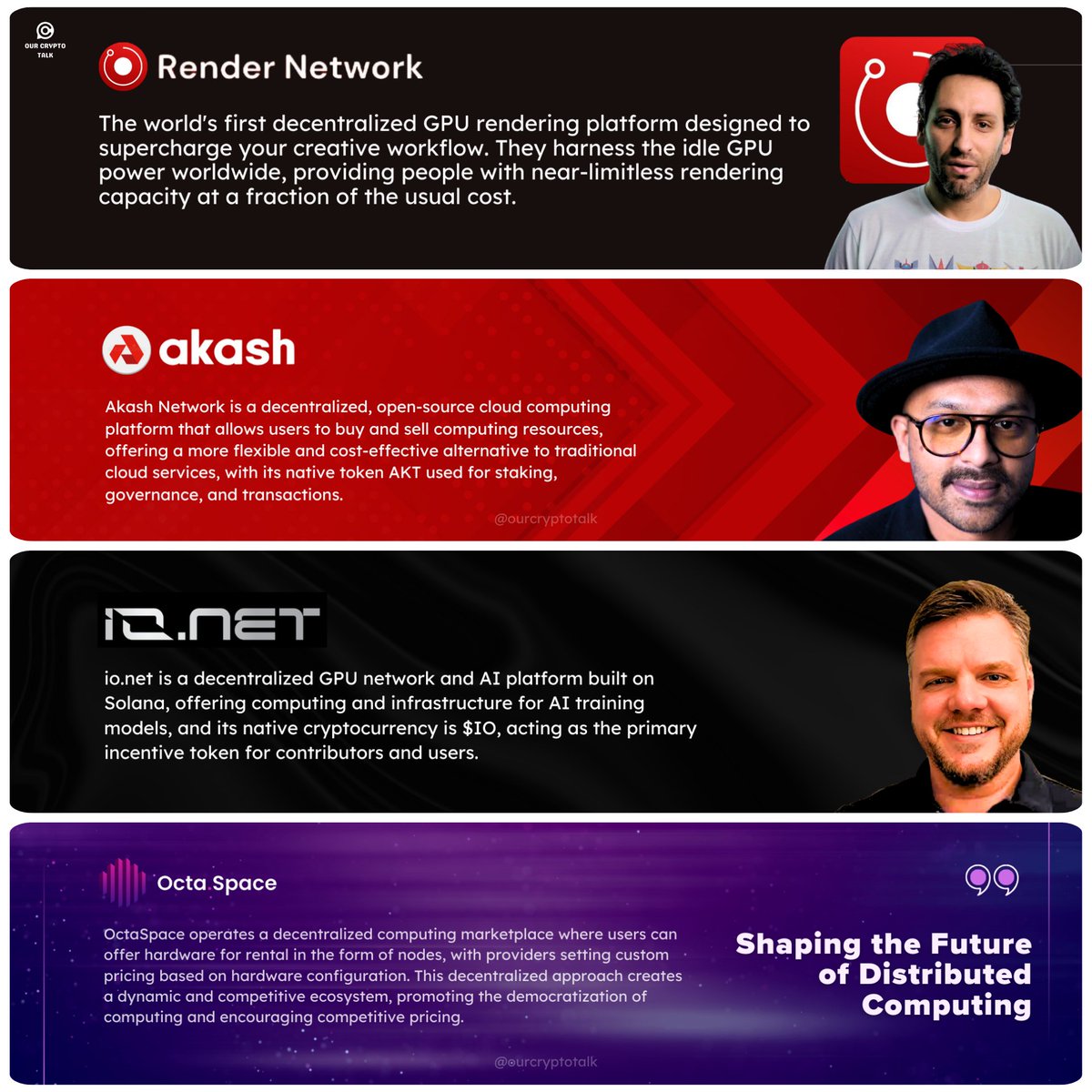 👨‍💻 Decentralized GPU & Cloud Computing ft. $RENDER | $AKT | $IO | $OCTA  1️⃣ Render Network (RENDER) → What it is: A decentralized GPU computing  platform for 3D rendering, AI, and