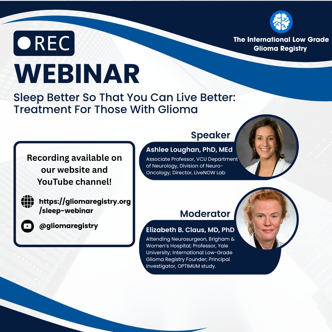 a_e_heffernan's tweet image. Poor sleep, insomnia, and fatigue are common complaints among those with brain tumors. Watch @gliomaregistry's recent webinar with @AshleeLoughan to learn all about strategies to improve sleep and overall wellbeing after a glioma diagnosis. #BTAM
🔗gliomaregistry.org/sleep-webinar