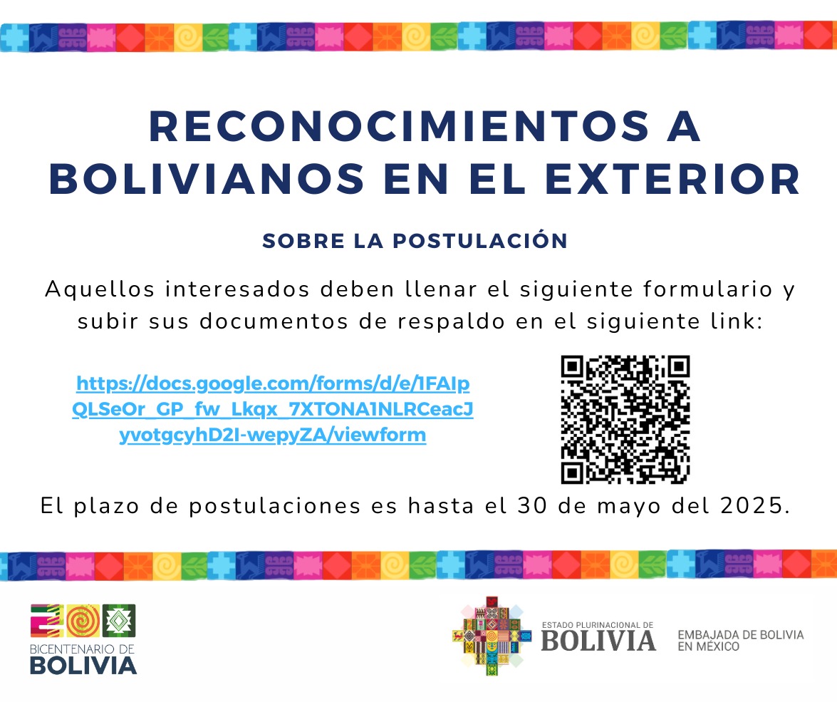 EmBolMexico's tweet photo. #UnidosRumboAlBicentenario |  ¡MAÑANA ES EL ÚLTIMO DÍA!
Para postular a los bolivianos en el exterior que han contribuido de manera significativa al desarrollo de nuestro país! 🥳🇧🇴

🗳 Registra a tus candidatos en: https://t.co/vh51xss5qg https://t.co/waHCfYuYbs