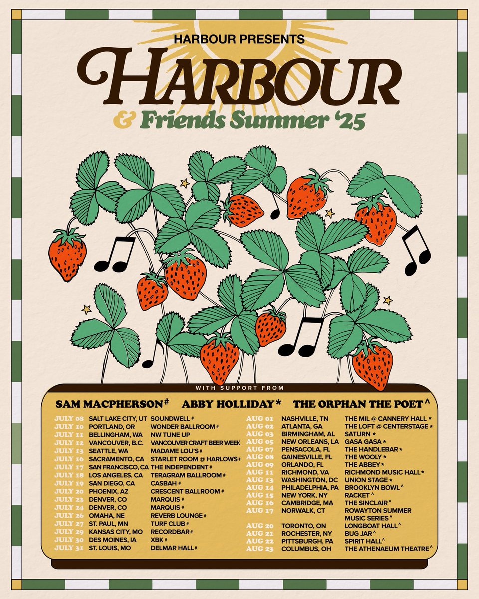 ANNOUNCEMENT !! so stoked to see u all this august w Harbour (tixonsalenow)

what city are we seeing y’all?? CANNOT WAIT 🌻🌸