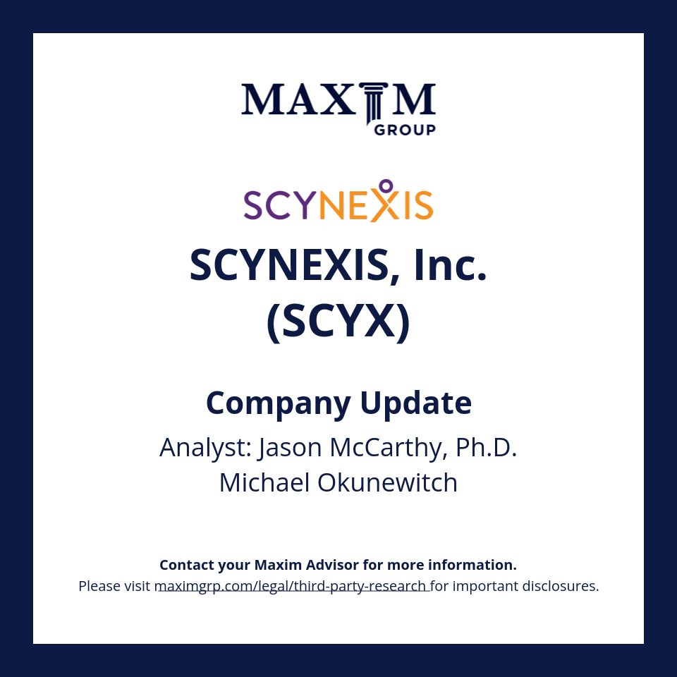 Maxim Group LLC (@maximgrp) on Twitter photo Please email: rep@maximgrp.com
To receive: Maxim Group - Morning Minutes / Maxim Group - Equity Research
SCYNEXIS, Inc. $SCYX covered by Jason McCarthy, Ph.D., Michael Okunewitch
Visit buff.ly/4ehPTR6 for important disclosures. Please email: rep@maximgrp.com
To receive: Maxim Group - Morning Minutes / Maxim Group - Equity Research
SCYNEXIS, Inc. $SCYX covered by Jason McCarthy, Ph.D., Michael Okunewitch
Visit buff.ly/4ehPTR6 for important disclosures.