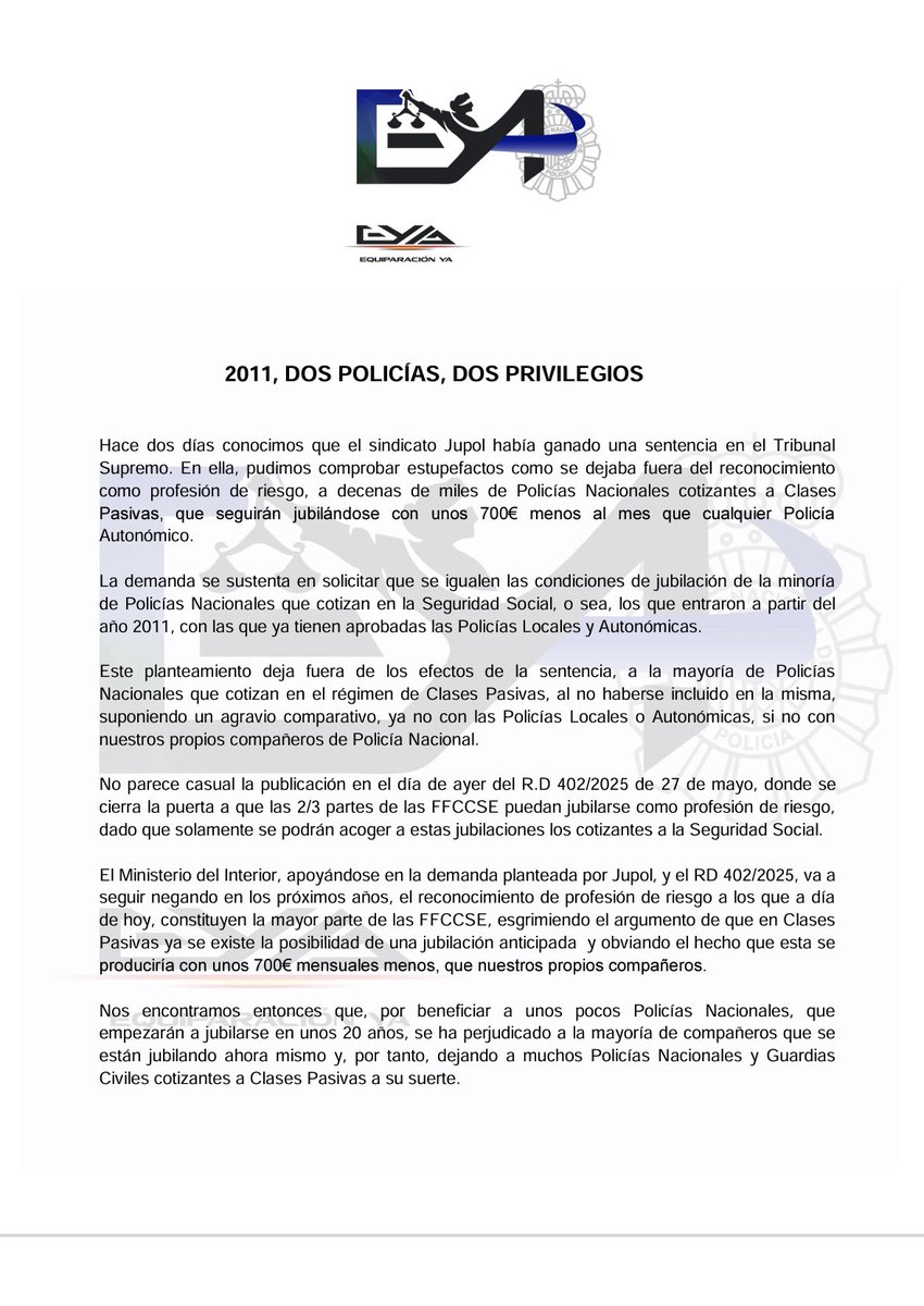 EYAPolicia's tweet image. A continuación comunicado sobre la sentencia del Tribunal Supremo y la #Profesión de Riesgo #EquiparacionYa #ConflictoColectivo 

⚠️⚠️⚠️‼️
Hoy a las ⏰ 19:15
🎙️Entrevista al portavoz del sindicato EYA, hablando también sobre la sentencia 

⬇️⬇️⬇️⬇️⬇️

youtu.be/v_K7N45c4Kc