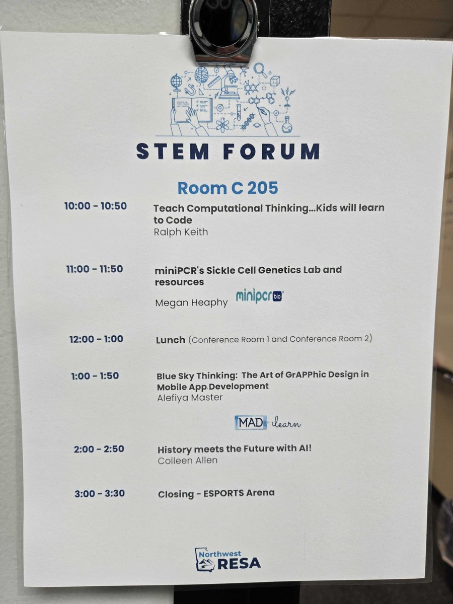 MADLearn's tweet photo. It’s almost time! If you're attending @nwgaresa's STEM Forum, come join us at 1:00 PM in Room C205 for @MADLearn's Blue Sky Thinking session. Let’s explore how students bring creativity to life through mobile app development!
#STEMForum #STEMForum25 #TEACHers #educators #EdTech https://t.co/CnEB3pKYEx