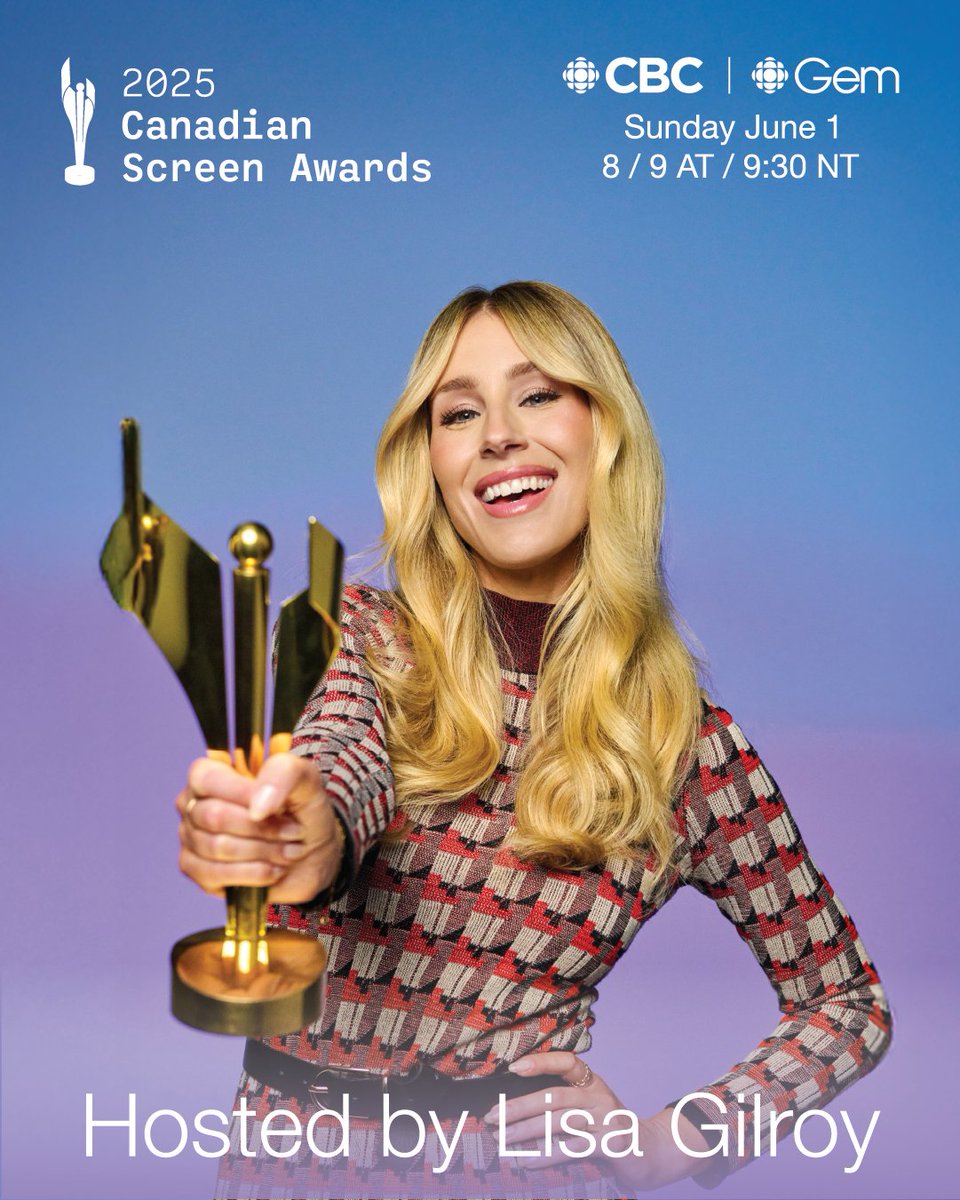 🎉 Big news! The 2025 Canadian Screen Awards, hosted by Lisa Gilroy, will now be broadcast LIVE across Canada on CBC Television! 🇨🇦✨

Tune in on <a href="/CBC/">CBC</a> TV or stream on <a href="/CBCGem/">CBC Gem</a> and celebrate the best in Canadian film and television with us!

Sunday, June 1 at 8 PM (9 AT, 9:30 NT).