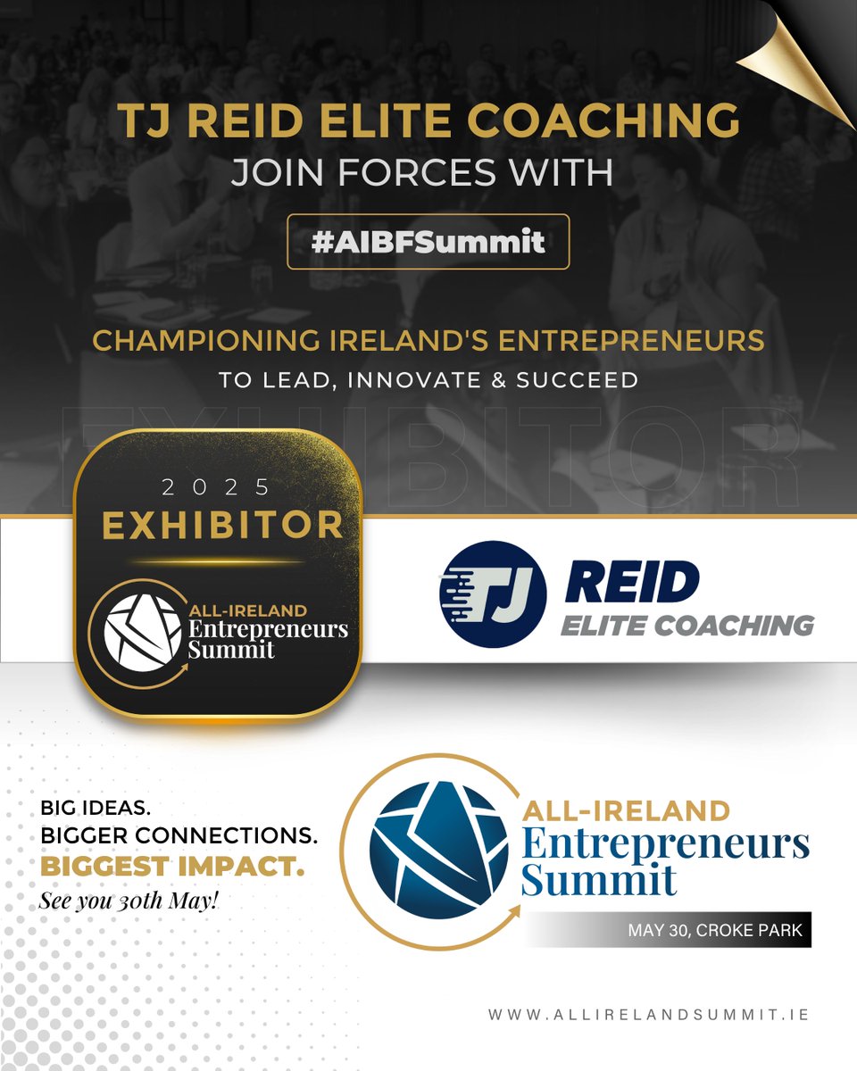 🏆 We’re thrilled to welcome TJ Reid Elite Coaching to the AIBF Entrepreneurs Summit 2025!

Founded by hurling legend TJ Reid, this coaching powerhouse helps leaders unlock elite mindset &amp; performance.

🎟️ Join us: allirelandsummit.com/tickets

#AIBFSummit #TJReid #BusinessAllStars