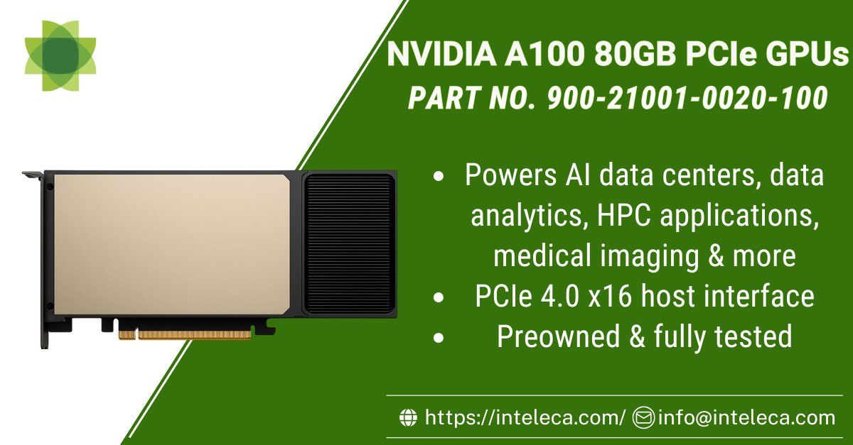 IntelecaIT's tweet image. ⚠️We’ve got 5 preowned NVIDIA A100 80GB PCIe GPUs arriving next week. Ideal for accelerating machine learning pipelines, complex compute environments, and more!

Reach out to us to order your unit. These won't sit long...

#NVIDIAA100 #HPC #AIDatacenter #PCIeGPU #MakeTheMostOfIT