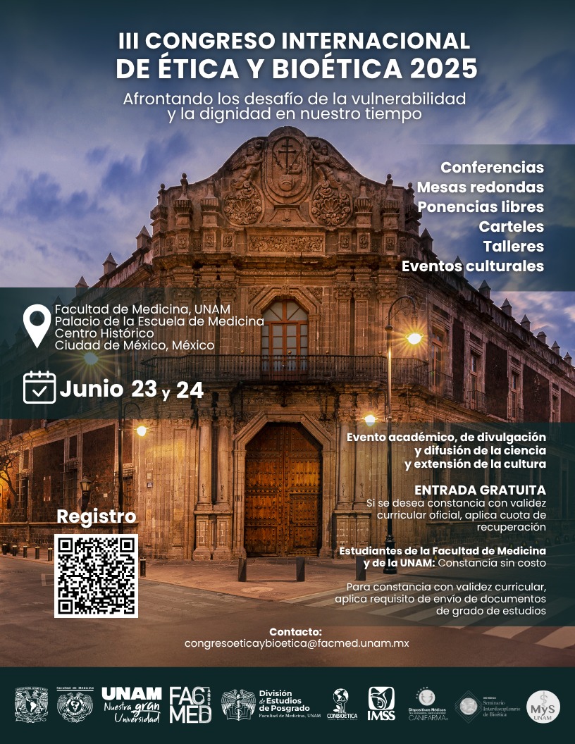 Comisión Nacional de Arbitraje Médico (@conamed_salud) on Twitter photo 📢 #Entérate | Asiste al III Congreso Internacional de Ética y Bioética 2025 🔬 donde participará la Dra. Odet Sarabia González, Comisionada Nacional de Arbitraje Médico 🩺
💻 Regístrate 👉…congresoeticaybioetica.facmed.unam.mx/login.php
📆 Junio 23 y 24
<a href="/FacMedicinaUNAM/">FacultadMedicinaUNAM</a> 📢 #Entérate | Asiste al III Congreso Internacional de Ética y Bioética 2025 🔬 donde participará la Dra. Odet Sarabia González, Comisionada Nacional de Arbitraje Médico 🩺
💻 Regístrate 👉…congresoeticaybioetica.facmed.unam.mx/login.php
📆 Junio 23 y 24
<a href="/FacMedicinaUNAM/">FacultadMedicinaUNAM</a>