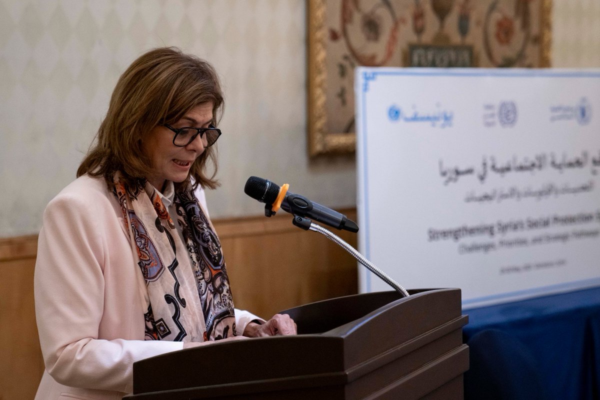 WFP_Syria's tweet image. “Our priority is to ensure fairness, equality and dignity #ForEveryChild and family in #Syria,” said Ms. @HindKabawat during today’s joint social protection workshop.
Supported by #ILO, #UNICEF & #WFP, the workshop aimed to strengthen social protection system in the country.