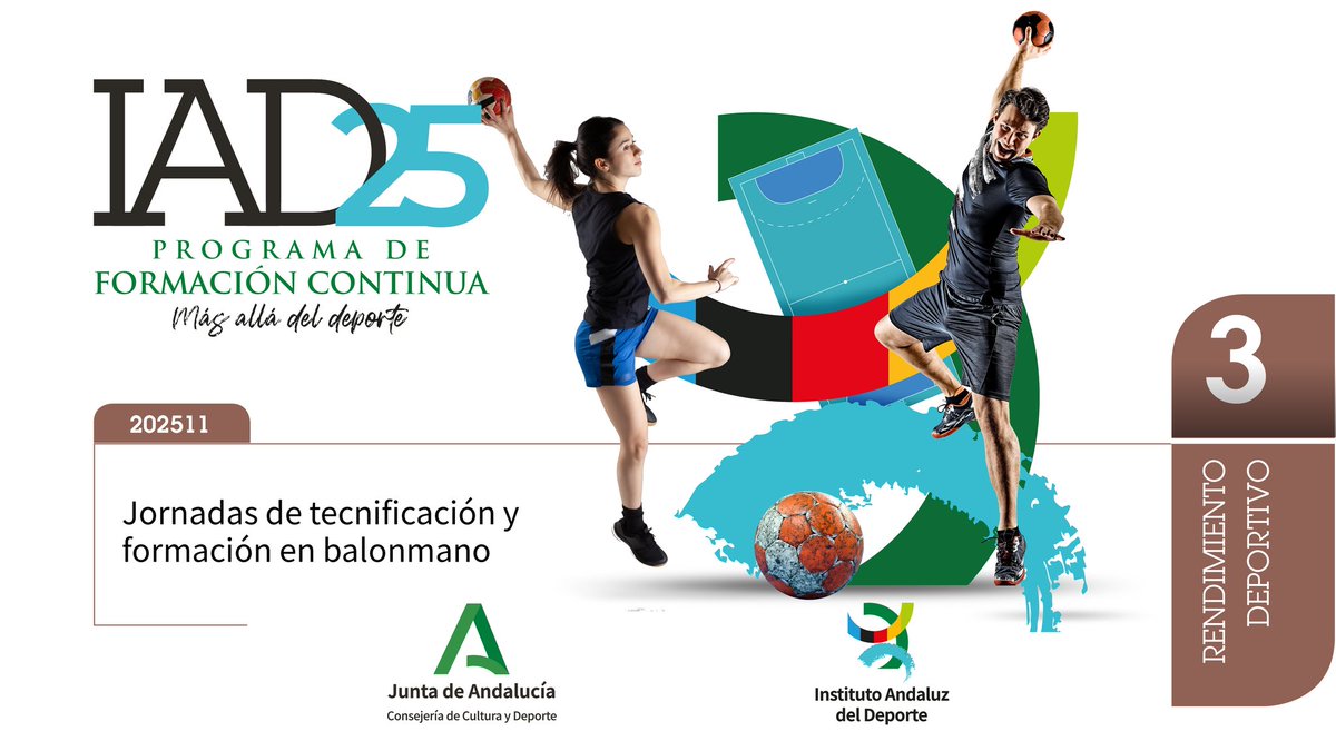 🔛 Continúa el plazo abierto para las 𝐽𝑜𝑟𝑛𝑎𝑑𝑎𝑠 𝑑𝑒 𝑇𝑒𝑐𝑛𝑖𝑓𝑖𝑐𝑎𝑐𝑖𝑜́𝑛 𝑦 𝐹𝑜𝑟𝑚𝑎𝑐𝑖𝑜́𝑛 𝑒𝑛 𝐵𝑎𝑙𝑜𝑛𝑚𝑎𝑛𝑜 🤾‍♀️🤾‍♂️

✍️ Inscripción GRATUITA
📆 21-22 de junio
📌 Pab. Diego Carrasco (Málaga)

🤝 <a href="/iadeporte/">Instituto Andaluz del Deporte</a>

ℹ️ juntadeandalucia.es/organismos/cul…

#BalonmanoAndalucía