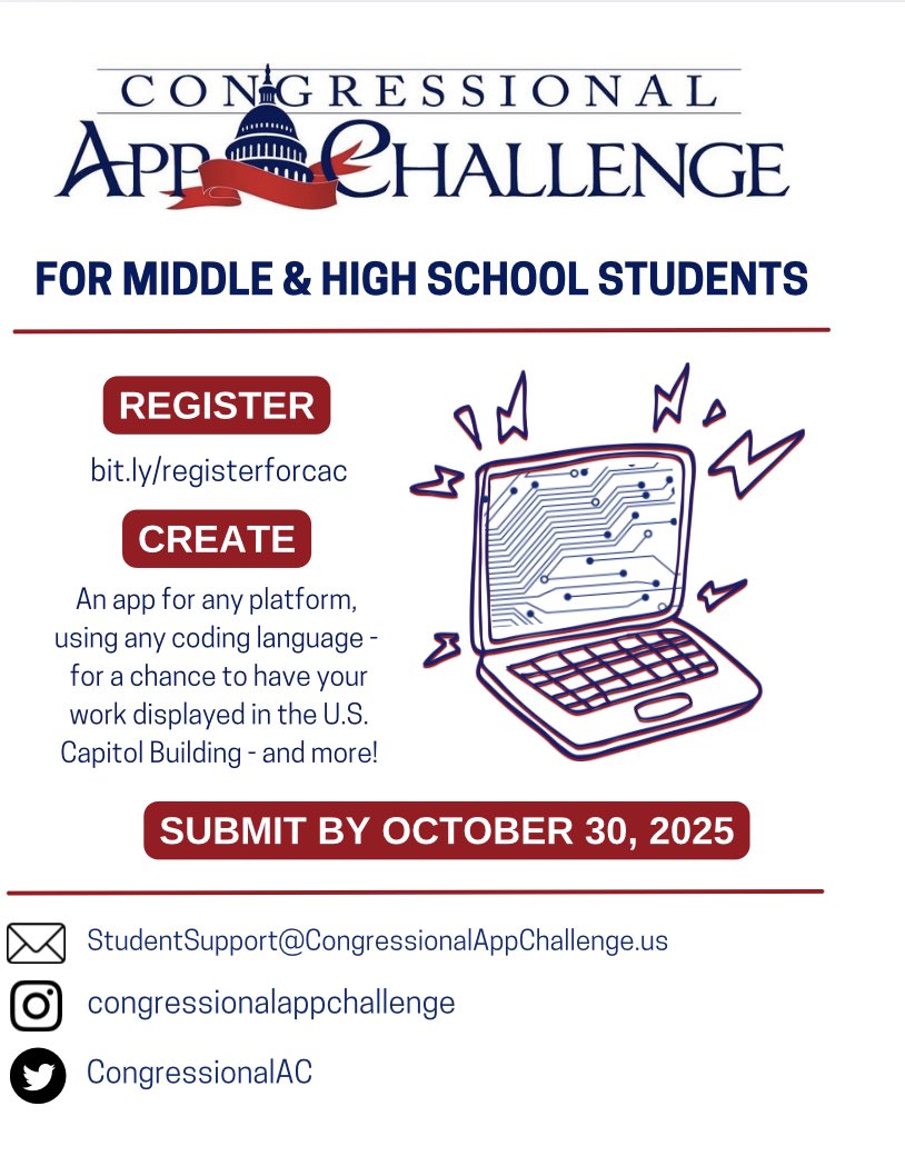 RepDebDingell's tweet photo. Calling all #MI06 middle and high school students interested in coding! Submit an app for the 2025 Congressional App Challenge by October 30.  #Congress4CS https://t.co/sid4A1ocig