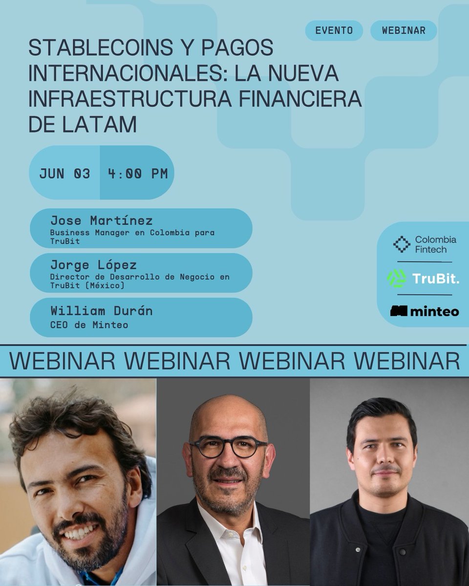 🌎 ¿Cómo están cambiando las stablecoins los pagos internacionales en LATAM?

Únete a este webinar con TruBit y <a href="/minteocom/">minteo</a> para explorar:
✅ Retos del sistema tradicional
✅ Stablecoins como solución clave
✅ Futuro de la infraestructura financiera
🗓️ 3 de junio | 4:00 p.m. (COT)