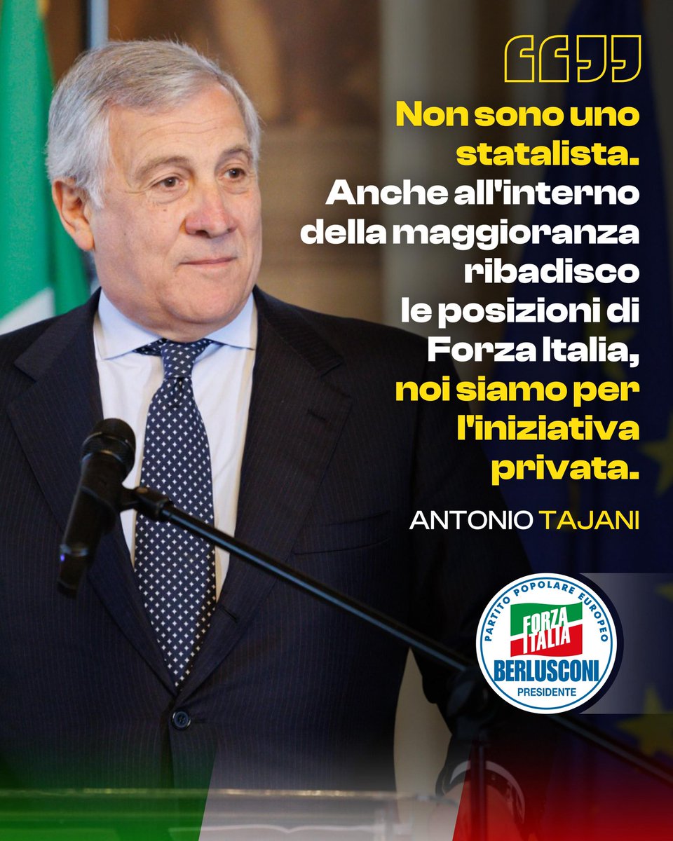 Forza Italia (@forza_italia) on Twitter photo "Più abbassi le tasse, più crei imprese, più crei lavoro, più crei consumi, più crei benessere e arrivano anche più soldi nelle casse dello Stato, questa è la visione che ho all'interno della maggioranza per raggiungere questi obiettivi".
<a href="/Antonio_Tajani/">Antonio Tajani</a> "Più abbassi le tasse, più crei imprese, più crei lavoro, più crei consumi, più crei benessere e arrivano anche più soldi nelle casse dello Stato, questa è la visione che ho all'interno della maggioranza per raggiungere questi obiettivi".
<a href="/Antonio_Tajani/">Antonio Tajani</a>