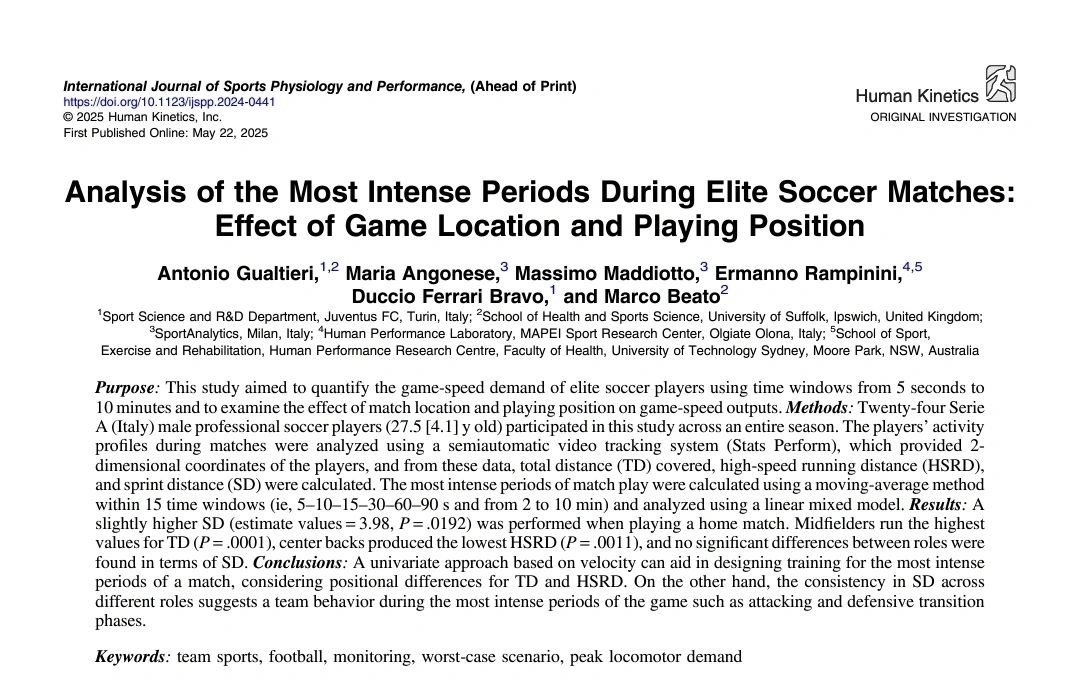 Dr Marco Beato (@marcobeato1) on Twitter photo 🆕"The present study explains & compares the differences in WCS using a moving-average of 15 time windows (5 sec-10'), & examines the effect of match location & playing position on game-speed outputs ⚽️-SA 🇮🇹"
👉Gualtieri, <a href="/e_rampinini/">Ermanno Rampinini</a>, <a href="/MarcoBeato1/">Dr Marco Beato</a>, <a href="/_SportAnalytics/">SportAnalytics</a> et al, 2025 🆕"The present study explains & compares the differences in WCS using a moving-average of 15 time windows (5 sec-10'), & examines the effect of match location & playing position on game-speed outputs ⚽️-SA 🇮🇹"
👉Gualtieri, <a href="/e_rampinini/">Ermanno Rampinini</a>, <a href="/MarcoBeato1/">Dr Marco Beato</a>, <a href="/_SportAnalytics/">SportAnalytics</a> et al, 2025